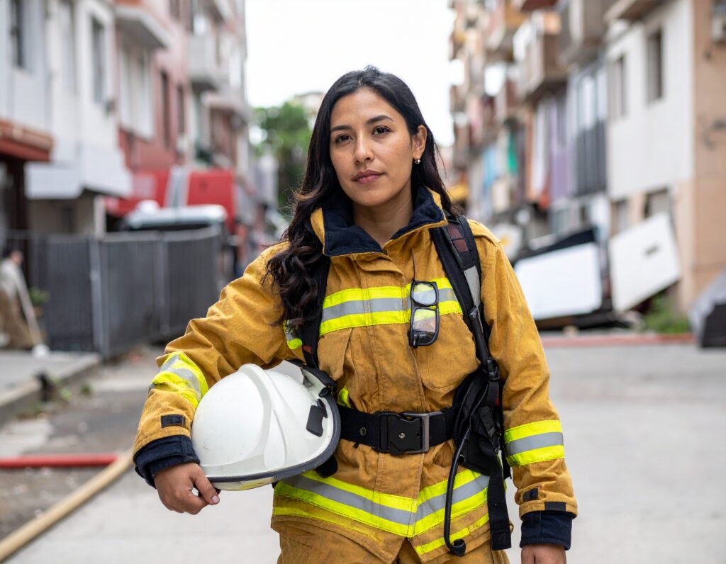 Firefighter search and rescue teams at earthquake building